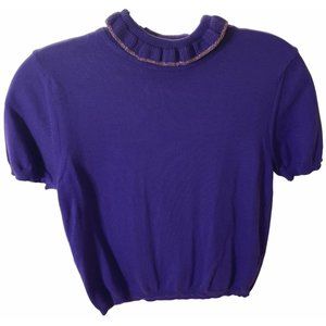 George J. Love Purple Cotton Knit top with pink sparkly piping around cowlneck s